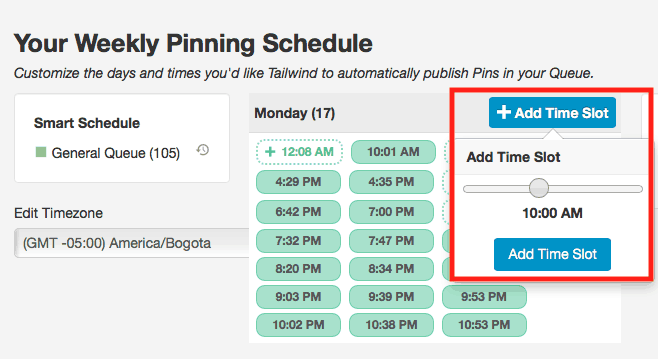 Weekly pinning schedule Tailwind
